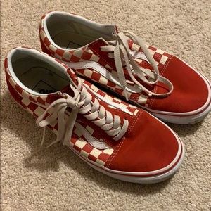Red checkerboard vans.